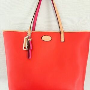Coach Vibrant Red and Tan Tote Bag